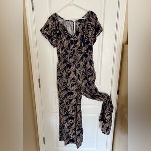 Tahari Black and Tan Leaf Print Jumpsuit